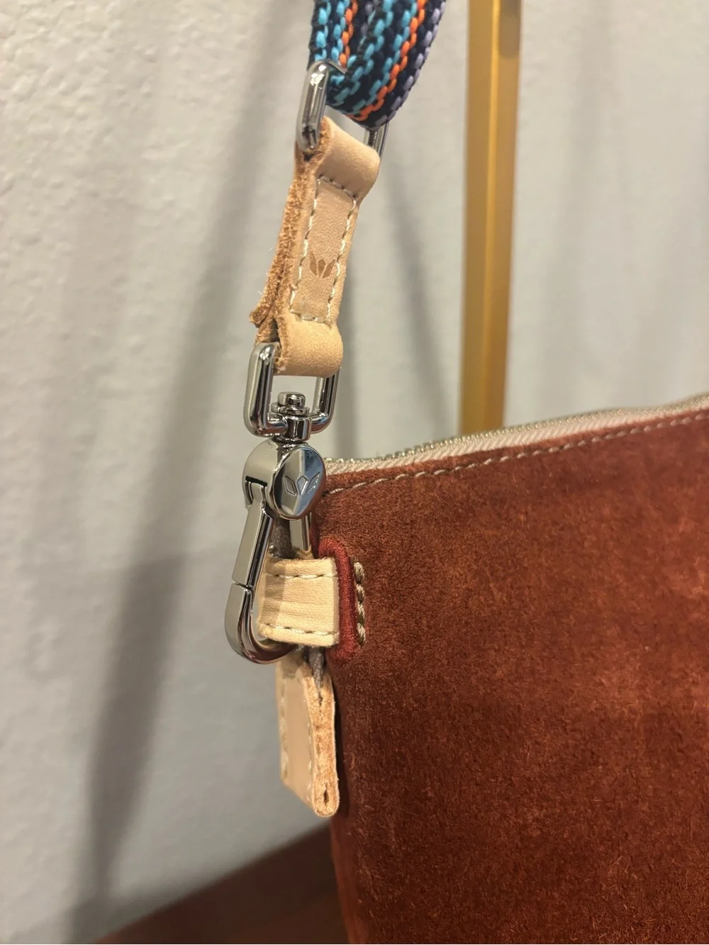 Consuela Brown Suede Embroidered Floral Crossbody Shoulder Bag Adjustable Strap